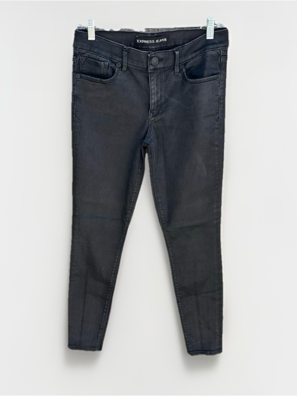 Express Jeans Womens 6R Charcoal Grey Mid Rise Ankle Coated Skinny Jeans